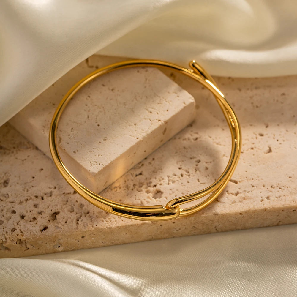 Minimalist Cross Over Open Cuff Bracelet
